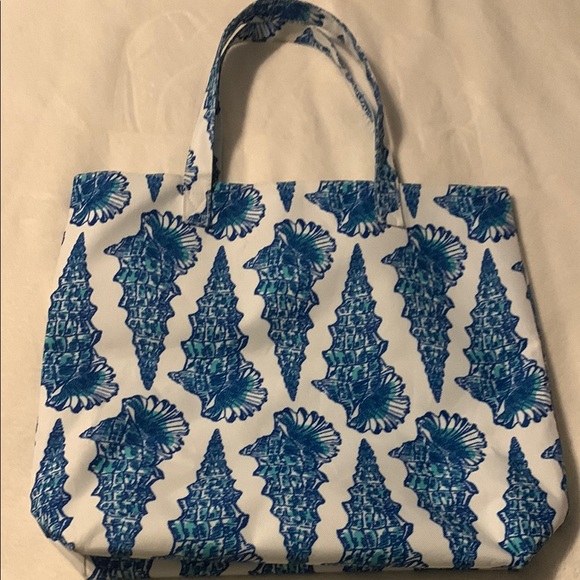 Large Vintage Lilly Pulitzer Blue Seashell Print Tote Bag - Picture 8 of 10